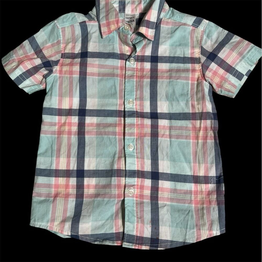 Carter's Toddler Plaid Button-Up Shirt Size 3T Short Sleeve Casual